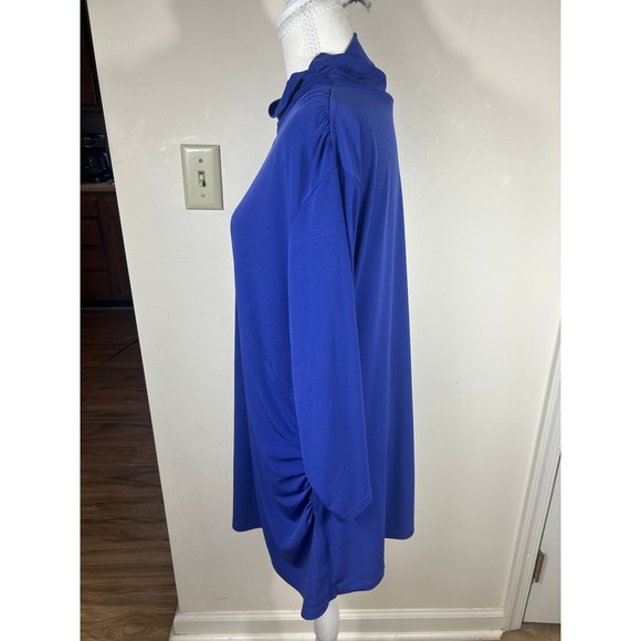 Susan Graver Liquid Knit Tunic Top Womens 2X Blue Mock Neck Keyhole Ruched Sleek - Picture 7 of 12